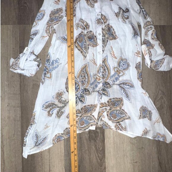 Zac & Rachel Paisley Button-Down Tunic Top S White/Brown/Blue Lightweight - Picture 7 of 7